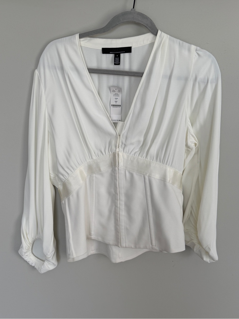 White House Black Market Cream V-Neck Corset Waist Blouse